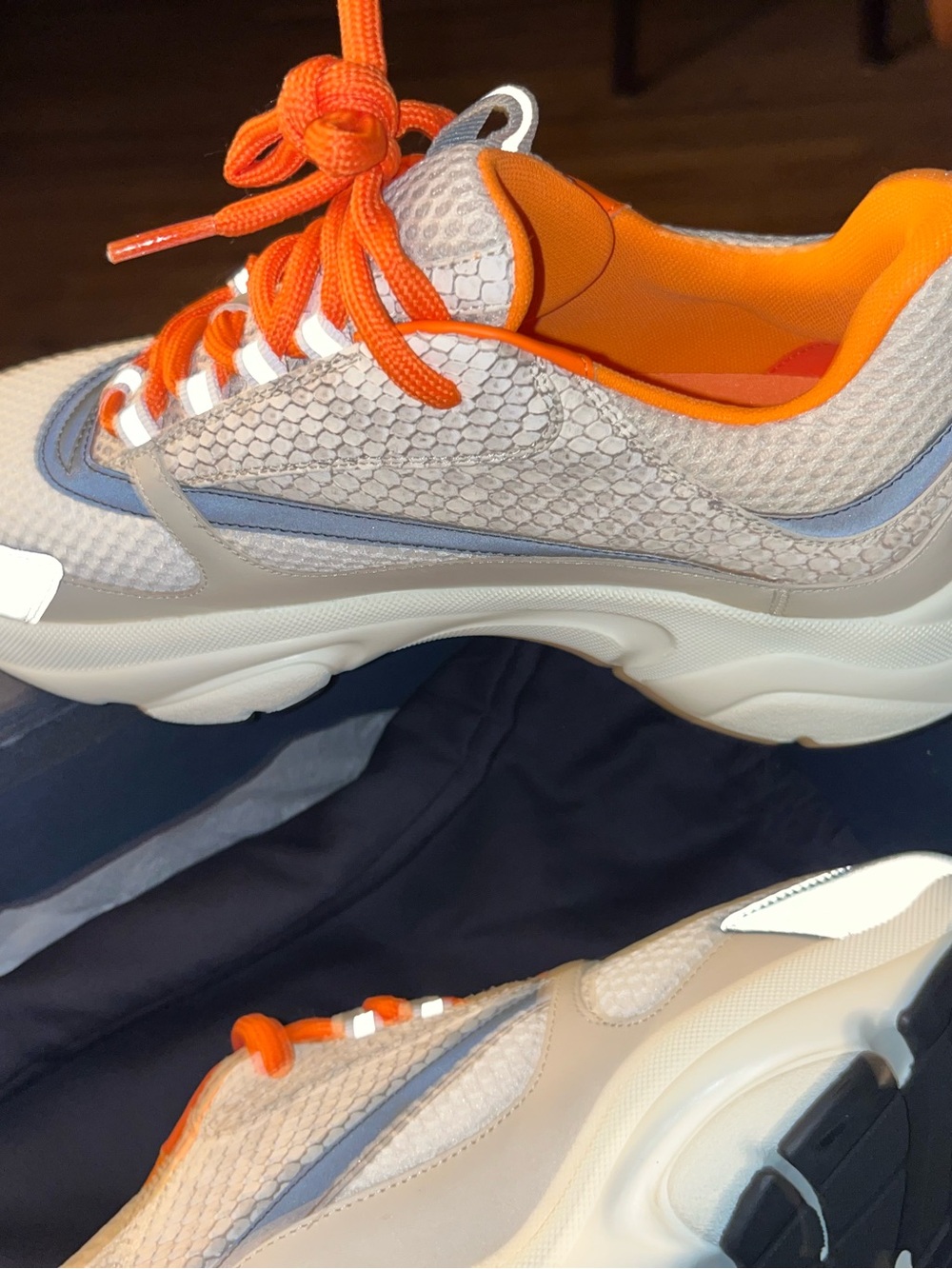 Dior Men's White Cream Gray Sneakers with Orange Accents - Picture 5 of 5